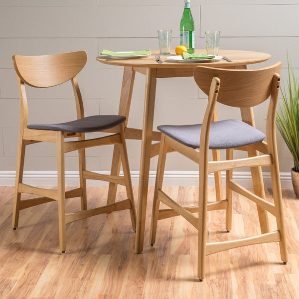 English Elm Counter Height Chairs Set of 2 Mid Century Rubberwood Frame Upholstered Kitchen Island Dark Grey Oak N771P472974K