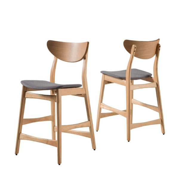 English Elm Counter Height Chairs Set of 2 Mid Century Rubberwood Frame Upholstered Kitchen Island Dark Grey Oak N771P472974K