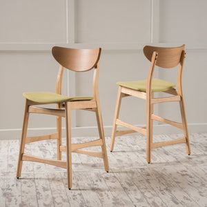 English Elm Counter Height Chairs Set of 2 Mid Century Rubberwood Frame Upholstered Kitchen Island Green Green N771P472974L