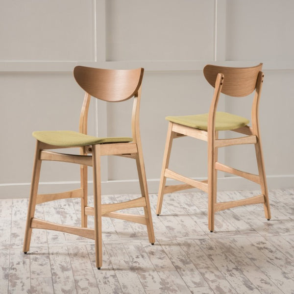 English Elm Counter Height Chairs Set of 2 Mid Century Rubberwood Frame Upholstered Kitchen Island Green Green N771P472974L
