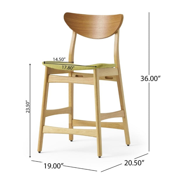English Elm Counter Height Chairs Set of 2 Mid Century Rubberwood Frame Upholstered Kitchen Island Green Green N771P472974L