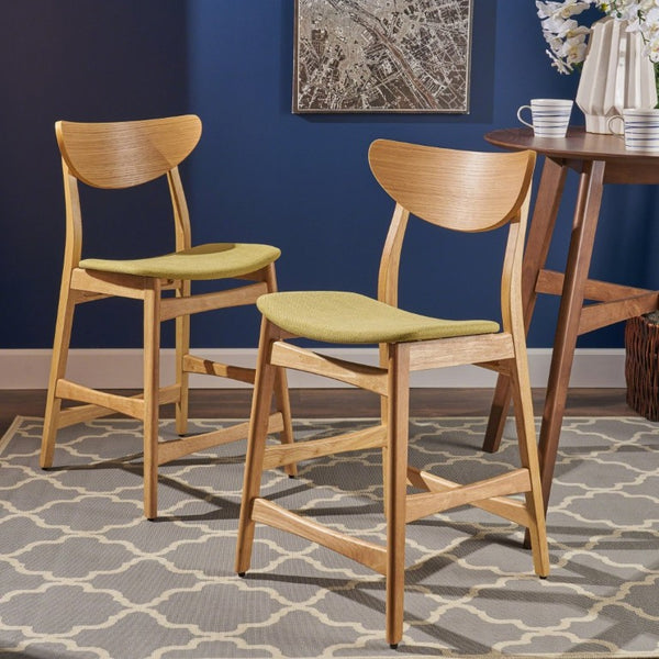 English Elm Counter Height Chairs Set of 2 Mid Century Rubberwood Frame Upholstered Kitchen Island Green Green N771P472974L
