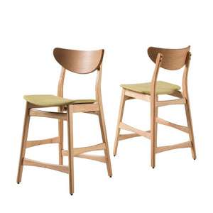 English Elm Counter Height Chairs Set of 2 Mid Century Rubberwood Frame Upholstered Kitchen Island Green Green N771P472974L