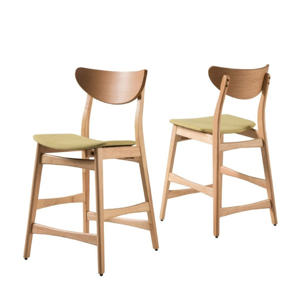 English Elm Counter Height Chairs Set of 2 Mid Century Rubberwood Frame Upholstered Kitchen Island Green Green N771P472974L