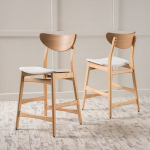 English Elm Counter Height Chairs Set of 2 Mid Century Rubberwood Frame Upholstered Kitchen Island Light Beige Light Beige N771P472974M