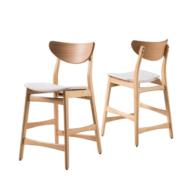 English Elm Counter Height Chairs Set of 2 Mid Century Rubberwood Frame Upholstered Kitchen Island Light Beige Light Beige N771P472974M