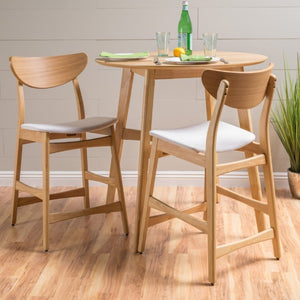 English Elm Counter Height Chairs Set of 2 Mid Century Rubberwood Frame Upholstered Kitchen Island Light Beige Light Beige N771P472974M