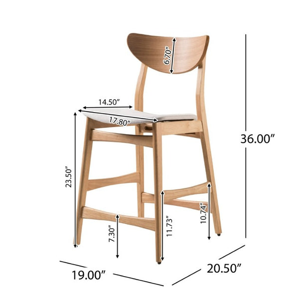English Elm Counter Height Chairs Set of 2 Mid Century Rubberwood Frame Upholstered Kitchen Island Light Beige Light Beige N771P472974M