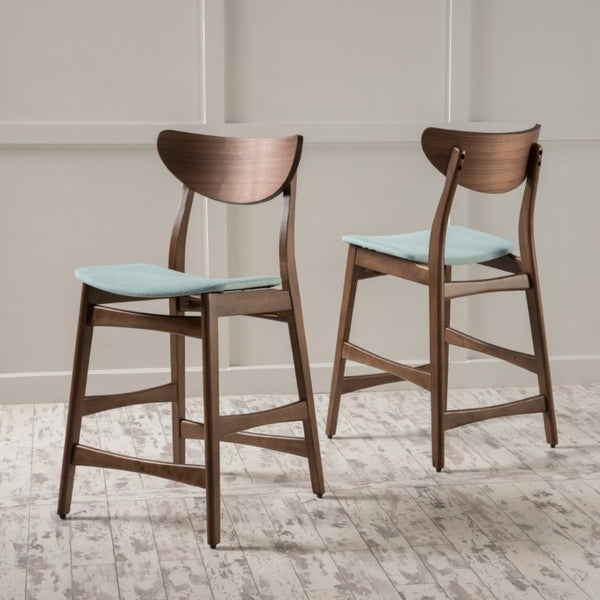 English Elm Counter Height Chairs Set of 2 Mid Century Rubberwood Frame Upholstered Kitchen Island Mint Mint N771P472974R