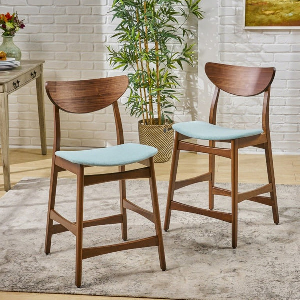 English Elm Counter Height Chairs Set of 2 Mid Century Rubberwood Frame Upholstered Kitchen Island Mint Mint N771P472974R