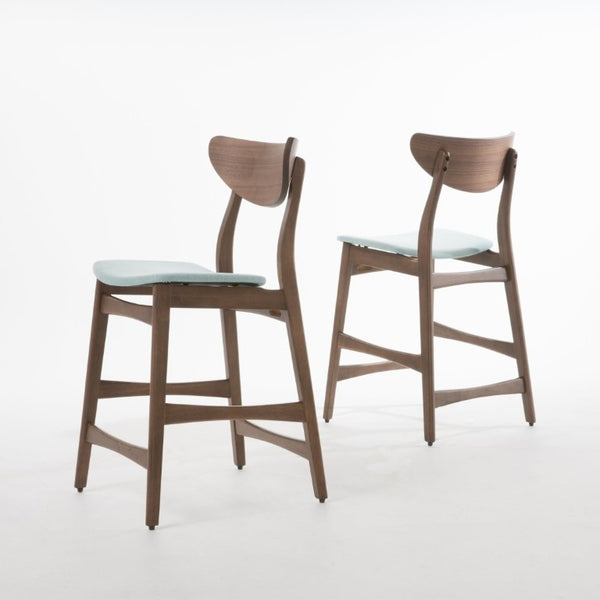 English Elm Counter Height Chairs Set of 2 Mid Century Rubberwood Frame Upholstered Kitchen Island Mint Mint N771P472974R