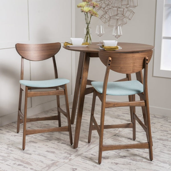 English Elm Counter Height Chairs Set of 2 Mid Century Rubberwood Frame Upholstered Kitchen Island Mint Mint N771P472974R