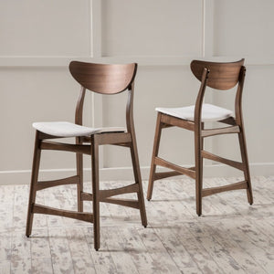 English Elm Counter Height Chairs Set of 2 Mid Century Rubberwood Frame Upholstered Kitchen Island Light Beige Walnut N771P472974T