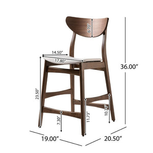 English Elm Counter Height Chairs Set of 2 Mid Century Rubberwood Frame Upholstered Kitchen Island Light Beige Walnut N771P472974T
