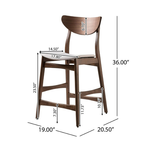 English Elm Counter Height Chairs Set of 2 Mid Century Rubberwood Frame Upholstered Kitchen Island Light Beige Walnut N771P472974T