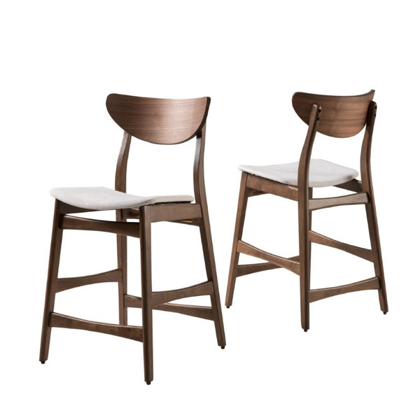English Elm Counter Height Chairs Set of 2 Mid Century Rubberwood Frame Upholstered Kitchen Island Light Beige Walnut N771P472974T