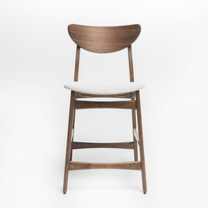 English Elm Counter Height Chairs Set of 2 Mid Century Rubberwood Frame Upholstered Kitchen Island Light Beige Walnut N771P472974T