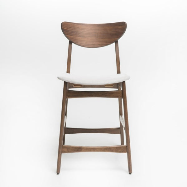 English Elm Counter Height Chairs Set of 2 Mid Century Rubberwood Frame Upholstered Kitchen Island Light Beige Walnut N771P472974T