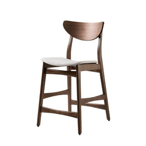 English Elm Counter Height Chairs Set of 2 Mid Century Rubberwood Frame Upholstered Kitchen Island Light Beige Walnut N771P472974T