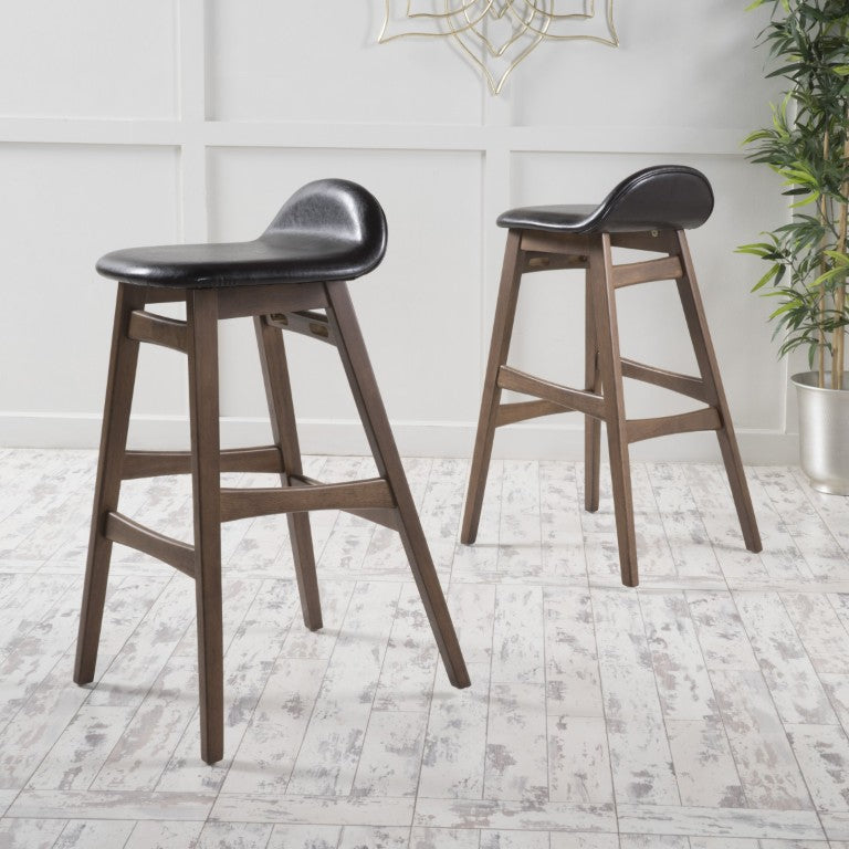 English Elm Bar Stools Set of 2 PU Upholstered Counter Height Seating with Walnut Wood Base N771P472975H