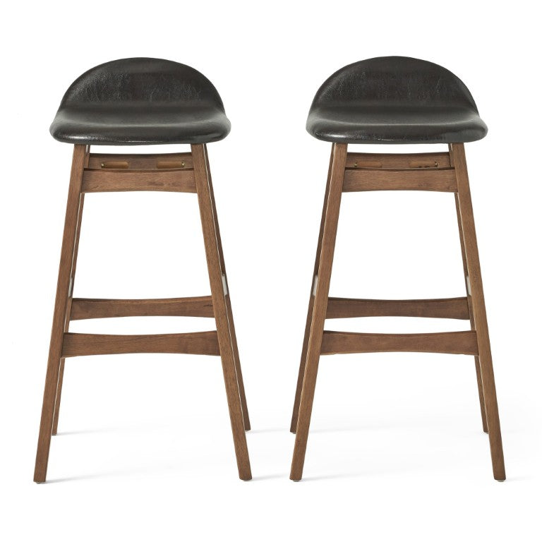 English Elm Bar Stools Set of 2 PU Upholstered Counter Height Seating with Walnut Wood Base N771P472975H