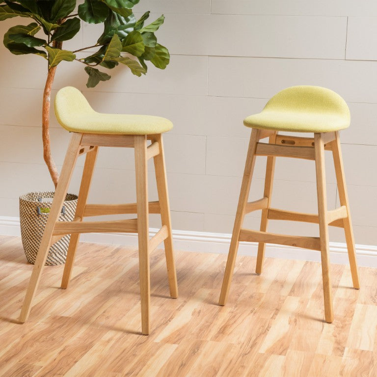 English Elm Bar Stools Set of 2 Green Tea Fabric Upholstered Natural Wood Counter Height Seating N771P472975L