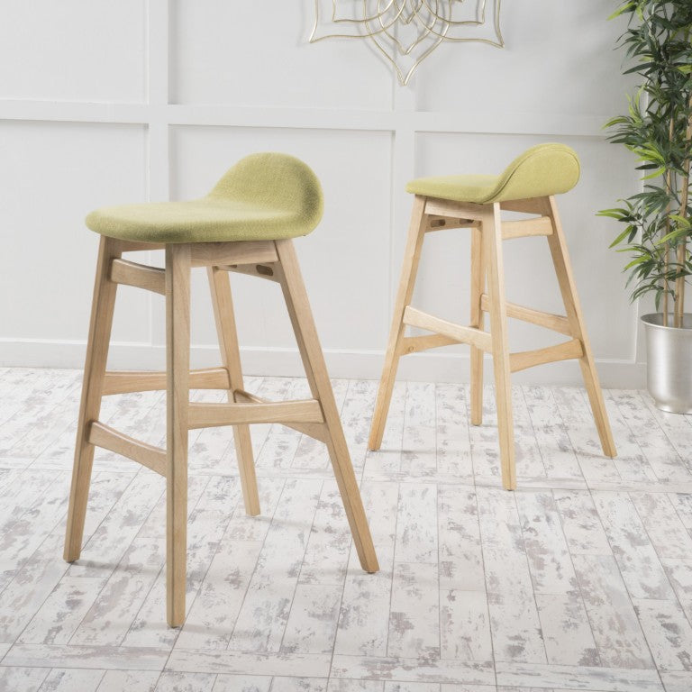 English Elm Bar Stools Set of 2 Green Tea Fabric Upholstered Natural Wood Counter Height Seating N771P472975L