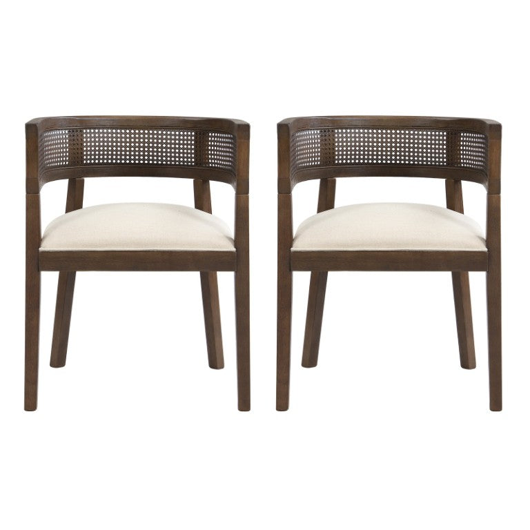 English Elm Dining Chair Set of 2 Rattan Backrest Walnut Legs Upholstered Tub Seat Modern N771P482995T