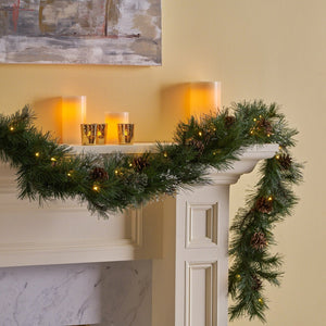 English Elm 2-packed Snow Tipped Led Holiday Garlands with Pine Cones for Festive Mantel Decor N772P206434G