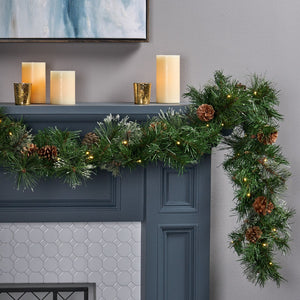 English Elm 2-packed Snow Tipped Led Holiday Garlands with Pine Cones for Festive Mantel Decor N772P206434G