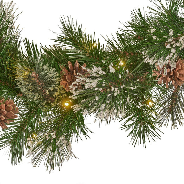 English Elm 2-packed Snow Tipped Led Holiday Garlands with Pine Cones for Festive Mantel Decor N772P206434G