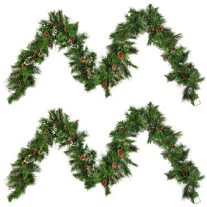 English Elm 2-packed Snow Tipped Led Holiday Garlands with Pine Cones for Festive Mantel Decor N772P206434G