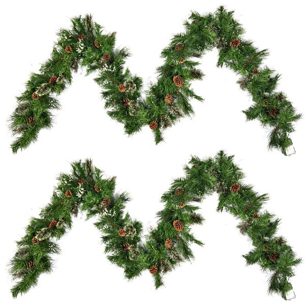 English Elm 2-packed Snow Tipped Led Holiday Garlands with Pine Cones for Festive Mantel Decor N772P206434G