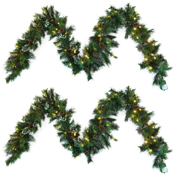 English Elm 2-packed Snow Tipped Led Holiday Garlands with Pine Cones for Festive Mantel Decor N772P206434G
