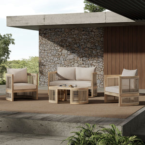 English Elm Niss Outdoor Solid Acacia Wood 3 Piece Chat Set with Beige Cushions Patio N772P246423L-2_N772P246424L_N772P246425L