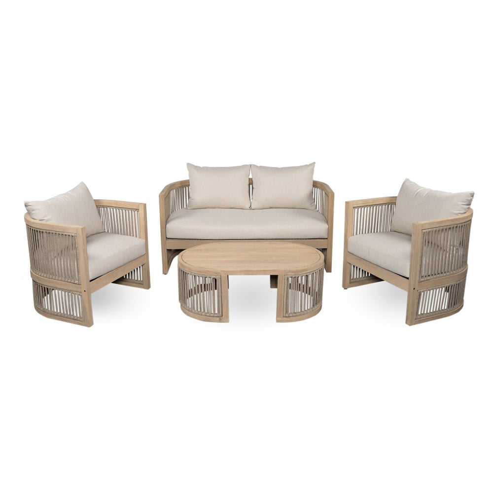 English Elm Niss Outdoor Solid Acacia Wood 3 Piece Chat Set with Beige Cushions Patio N772P246423L-2_N772P246424L_N772P246425L