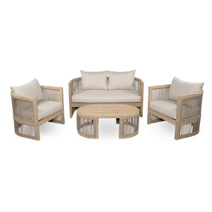 English Elm Niss Outdoor Solid Acacia Wood 3 Piece Chat Set with Beige Cushions Patio N772P246423L-2_N772P246424L_N772P246425L