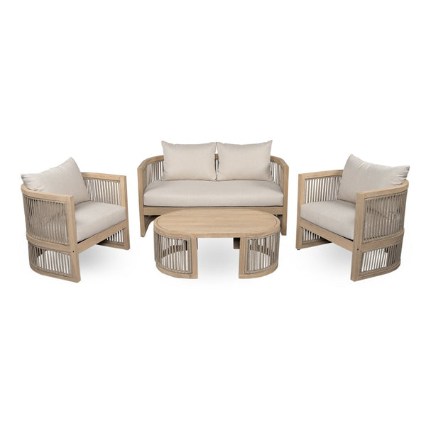 English Elm Niss Outdoor Solid Acacia Wood 3 Piece Chat Set with Beige Cushions Patio N772P246423L-2_N772P246424L_N772P246425L
