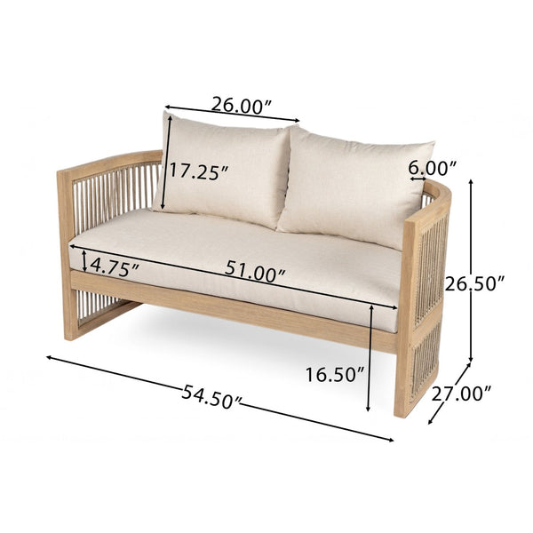English Elm Niss Outdoor Solid Acacia Wood 3 Piece Chat Set with Beige Cushions Patio N772P246423L-2_N772P246424L_N772P246425L
