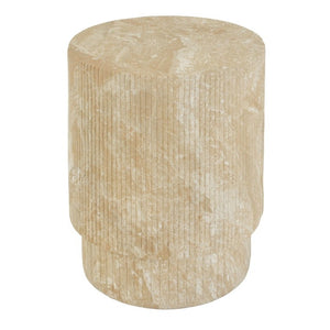 English Elm Handmade MgO Ribbed Side Table Travertine Beige Finish for Patio or Living Room N772P261960T