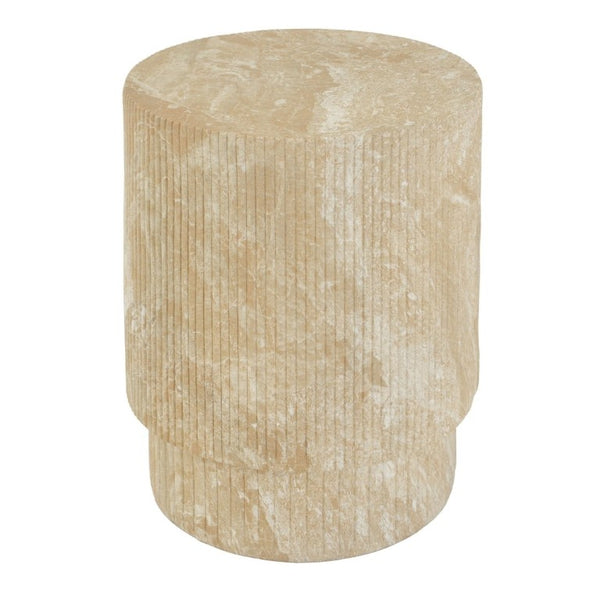 English Elm Handmade MgO Ribbed Side Table Travertine Beige Finish for Patio or Living Room N772P261960T