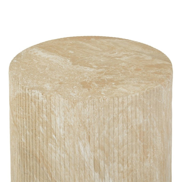 English Elm Handmade MgO Ribbed Side Table Travertine Beige Finish for Patio or Living Room N772P261960T