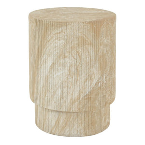 English Elm Handmade MgO Ribbed Side Table Travertine Beige Finish for Patio or Living Room N772P261960T
