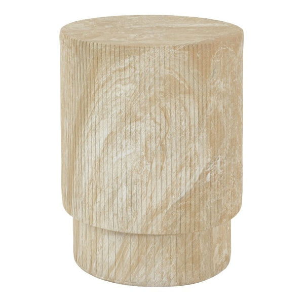 English Elm Handmade MgO Ribbed Side Table Travertine Beige Finish for Patio or Living Room N772P261960T