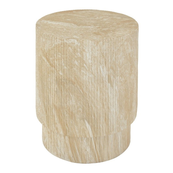 English Elm Handmade MgO Ribbed Side Table Travertine Beige Finish for Patio or Living Room N772P261960T