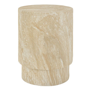 English Elm Handmade MgO Ribbed Side Table Travertine Beige Finish for Patio or Living Room N772P261960T