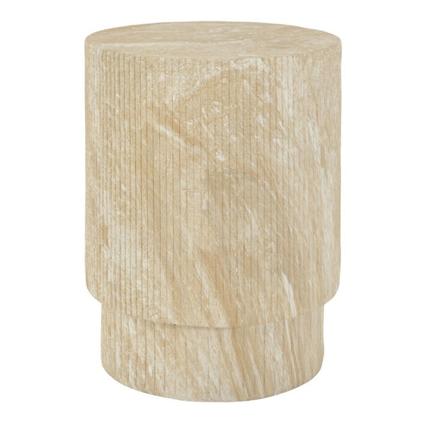 English Elm Handmade MgO Ribbed Side Table Travertine Beige Finish for Patio or Living Room N772P261960T