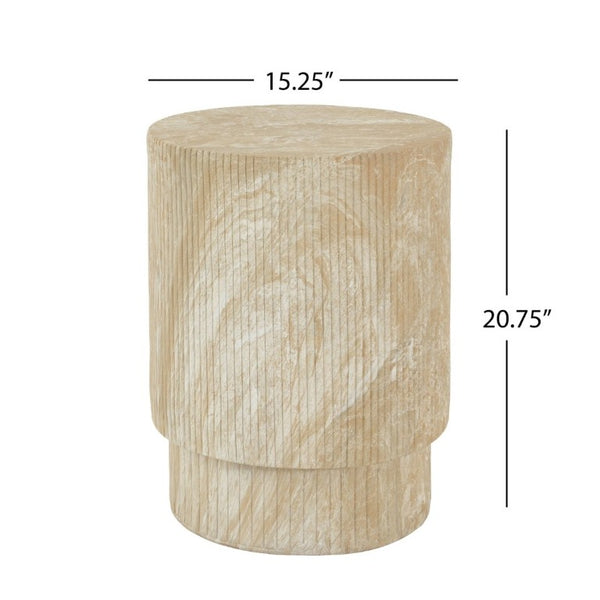 English Elm Handmade MgO Ribbed Side Table Travertine Beige Finish for Patio or Living Room N772P261960T