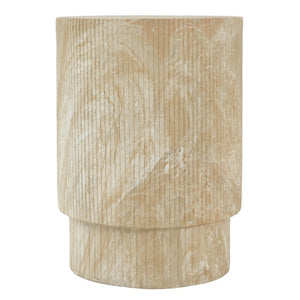 English Elm Handmade MgO Ribbed Side Table Travertine Beige Finish for Patio or Living Room N772P261960T