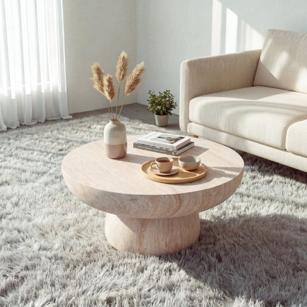 English Elm 27.5 Inch Round MGO Coffee Table Weather Resistant Low Profile Indoor Outdoor Use N772P262020N